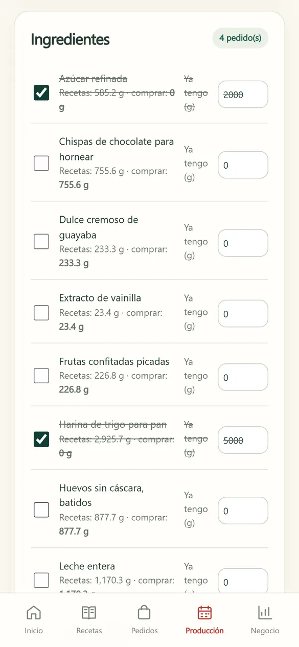 Pantalla de la aplicación: Lista de compras