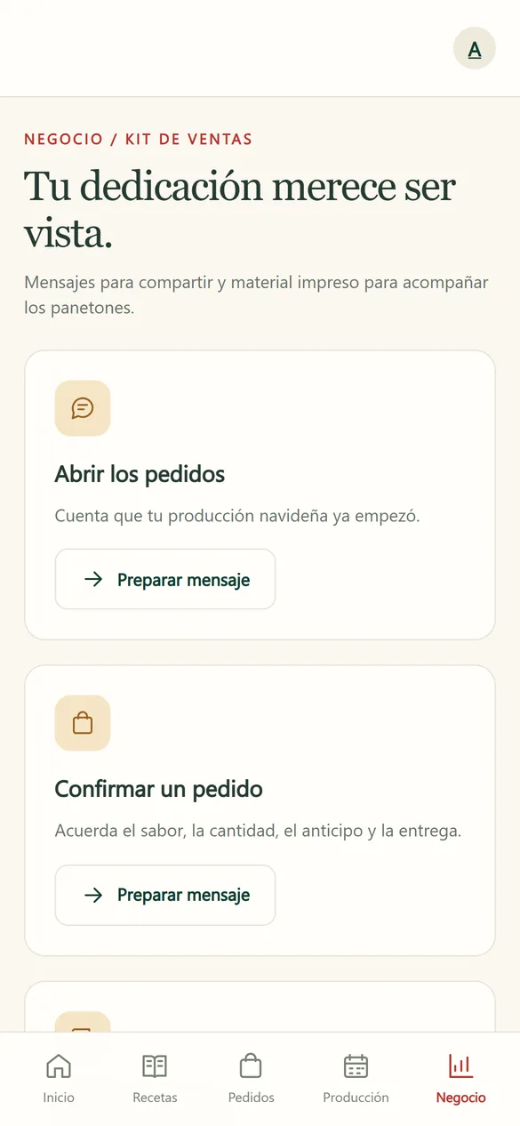 Pantalla de la aplicación: Kit de ventas