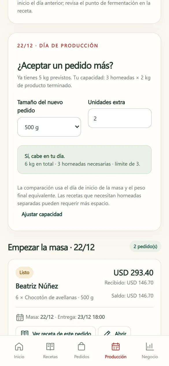 Pantalla de la aplicación: ¿Aceptar un pedido más?