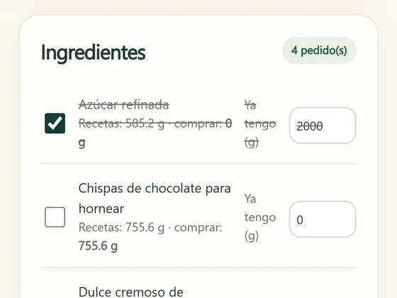 Pantalla real: Lista de compras